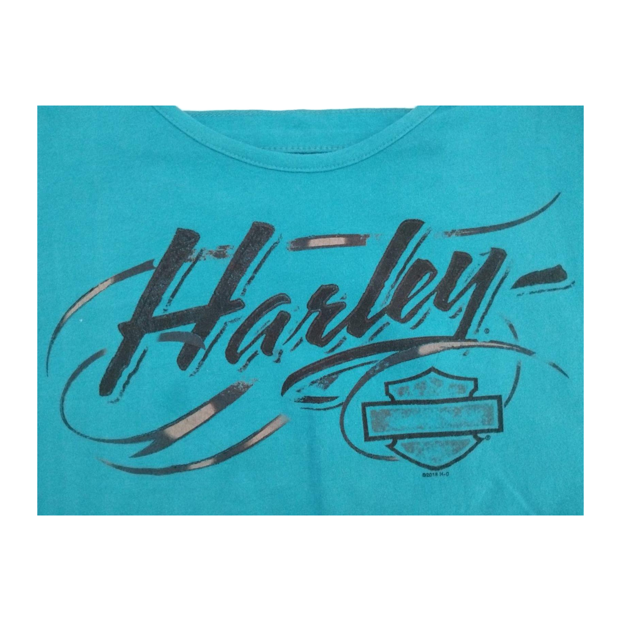 1744 Harley Davidson Women's Ladder Back Short Sleeve T Shirt Turquoise L