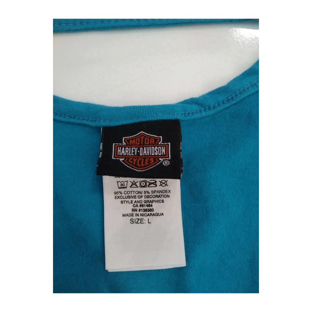 1744 Harley Davidson Women's Ladder Back Short Sleeve T Shirt Turquoise L
