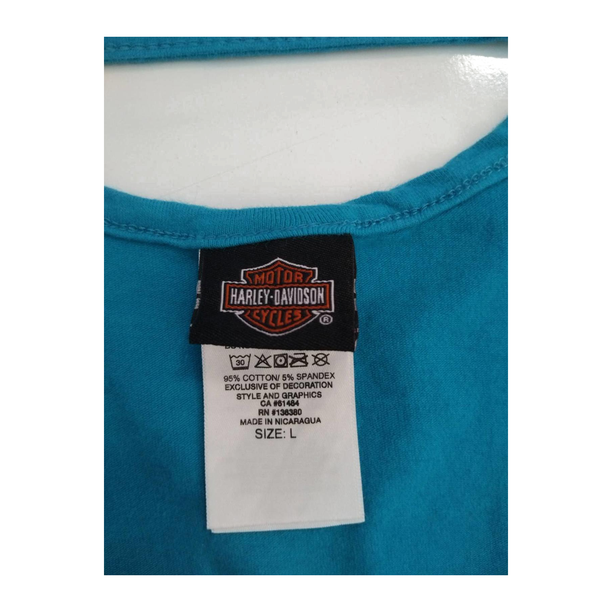 1744 Harley Davidson Women's Ladder Back Short Sleeve T Shirt Turquoise L