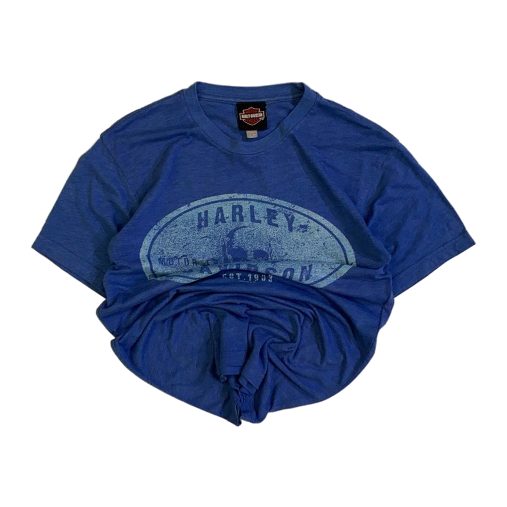 1746 Harley Davidson Men's Skull and Crossbones Short Sleeve T Shirt Blue S