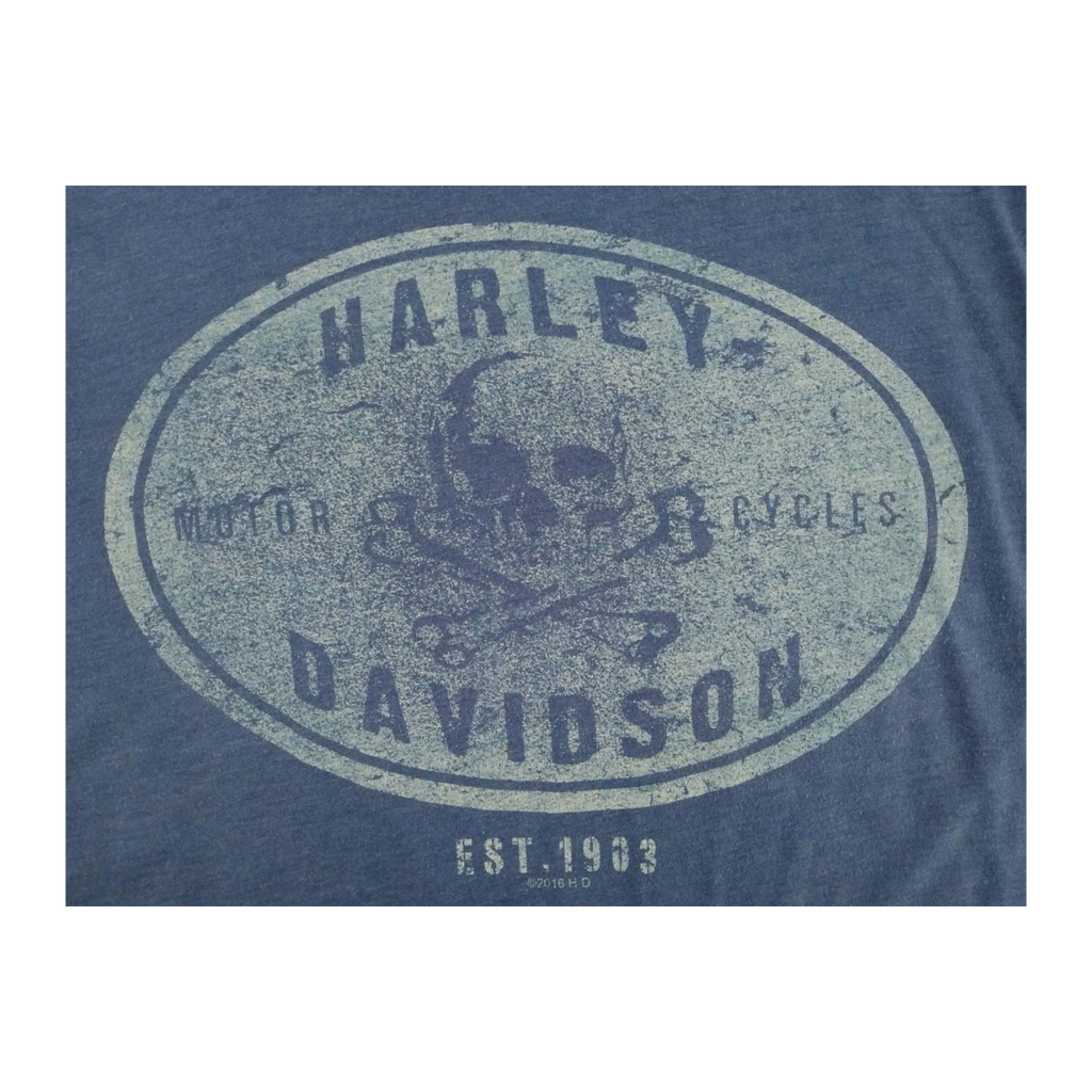 1746 Harley Davidson Men's Skull and Crossbones Short Sleeve T Shirt Blue S