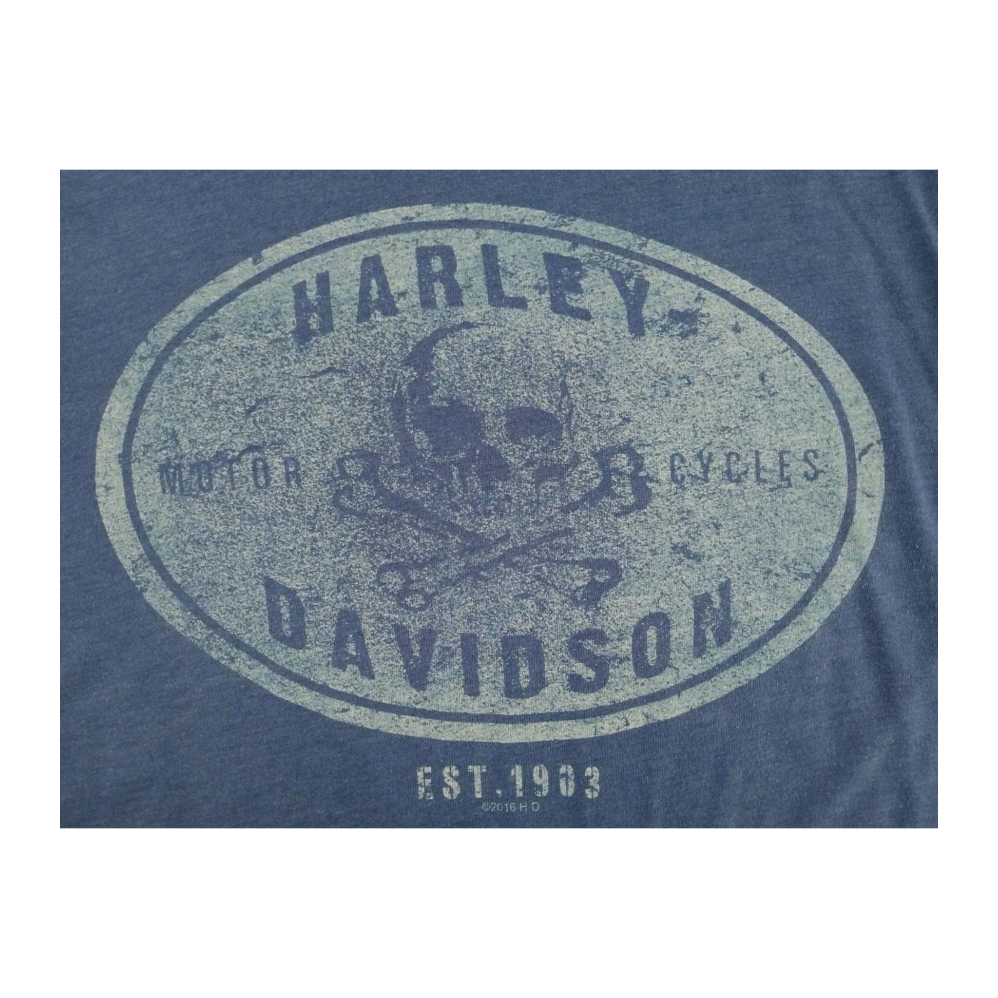 1746 Harley Davidson Men's Skull and Crossbones Short Sleeve T Shirt Blue S