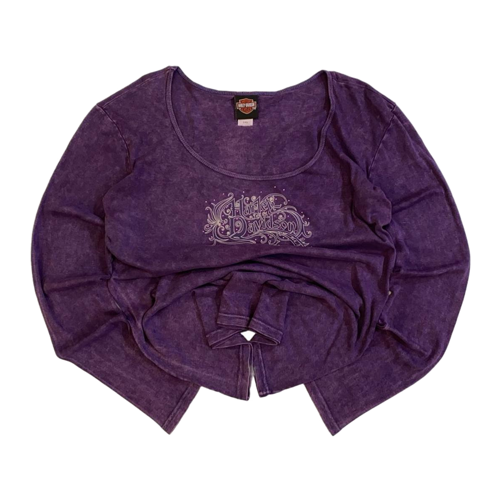 1748 Harley Davidson Women's Bedazzled Logo Long Sleeve T Shirt Purple 2XL
