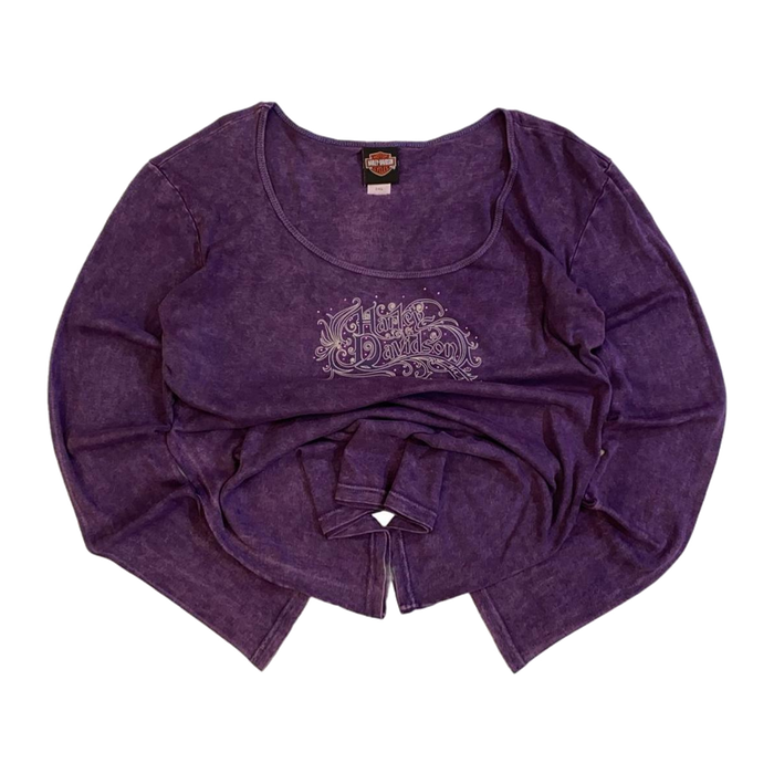 Harley Davidson Women's Bedazzled Logo Long Sleeve T Shirt Purple 2XL