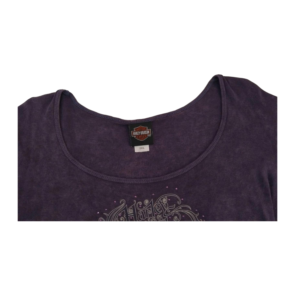 1748 Harley Davidson Women's Bedazzled Logo Long Sleeve T Shirt Purple 2XL