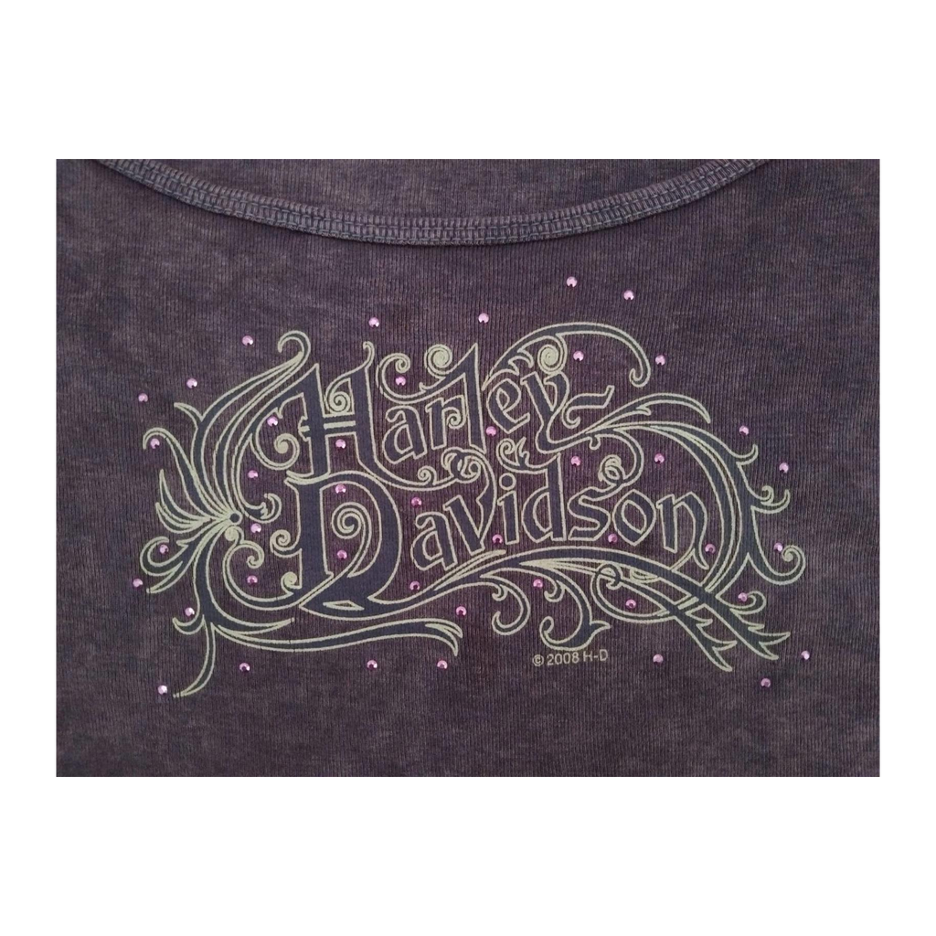 1748 Harley Davidson Women's Bedazzled Logo Long Sleeve T Shirt Purple 2XL
