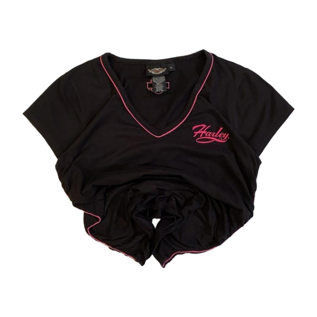 1749 Harley Davidson Women's Pink Contrast Threading Short Sleeve T Shirt Black XL