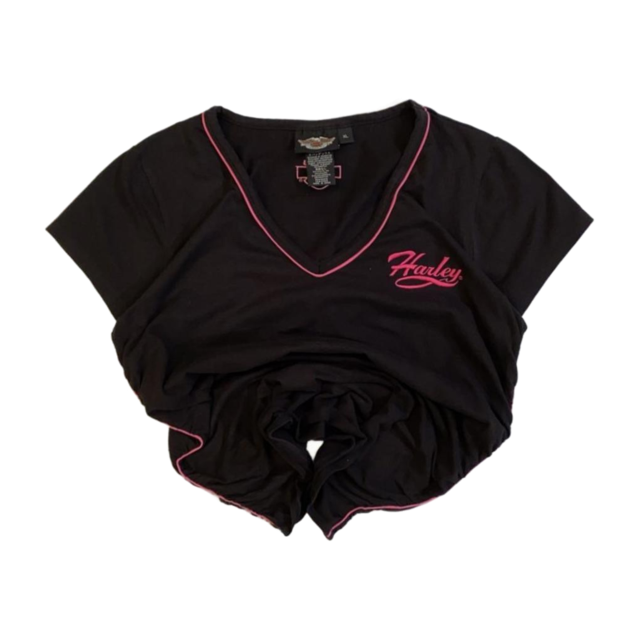 1749 Harley Davidson Women's Pink Contrast Threading Short Sleeve T Shirt Black XL