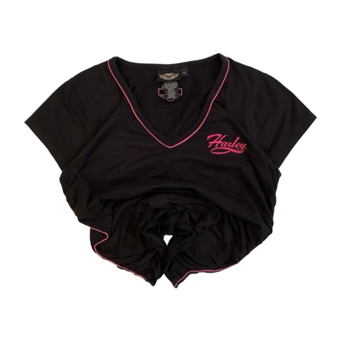 Harley Davidson Women's Pink Contrast Threading Short Sleeve T Shirt Black XL
