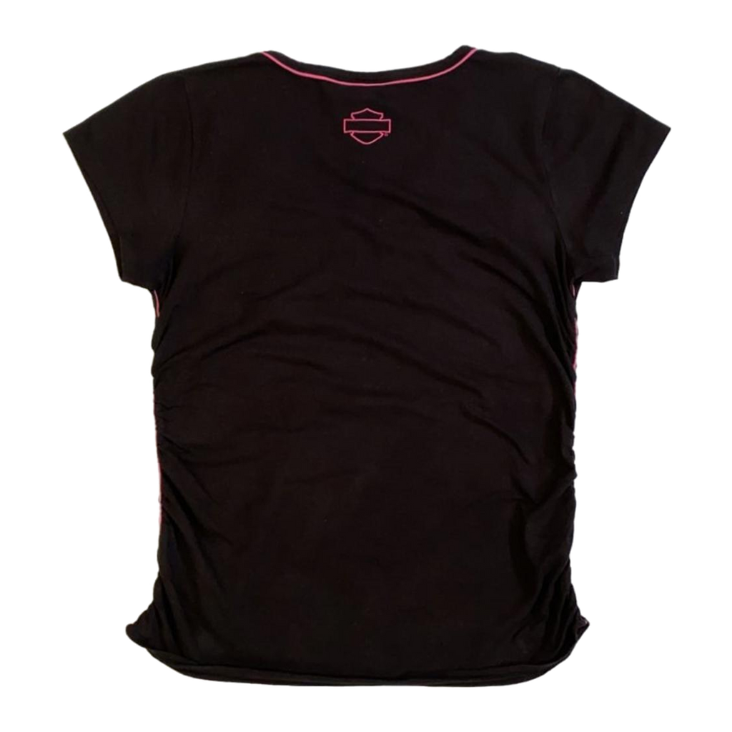 1749 Harley Davidson Women's Pink Contrast Threading Short Sleeve T Shirt Black XL
