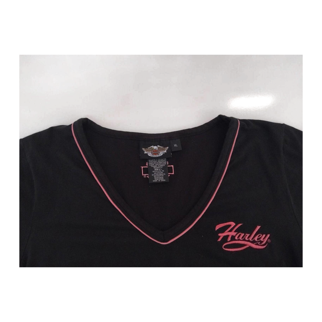 1749 Harley Davidson Women's Pink Contrast Threading Short Sleeve T Shirt Black XL