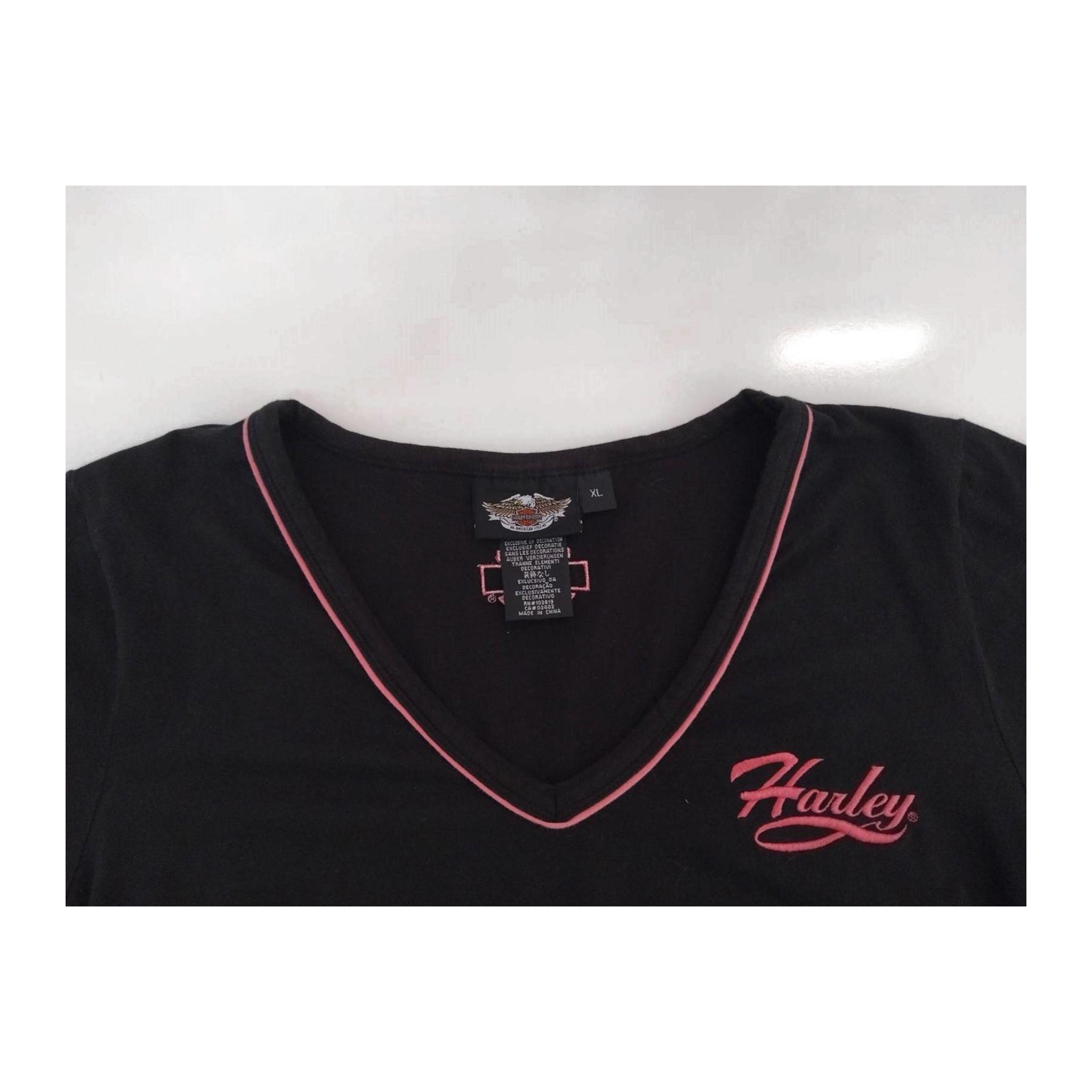 1749 Harley Davidson Women's Pink Contrast Threading Short Sleeve T Shirt Black XL