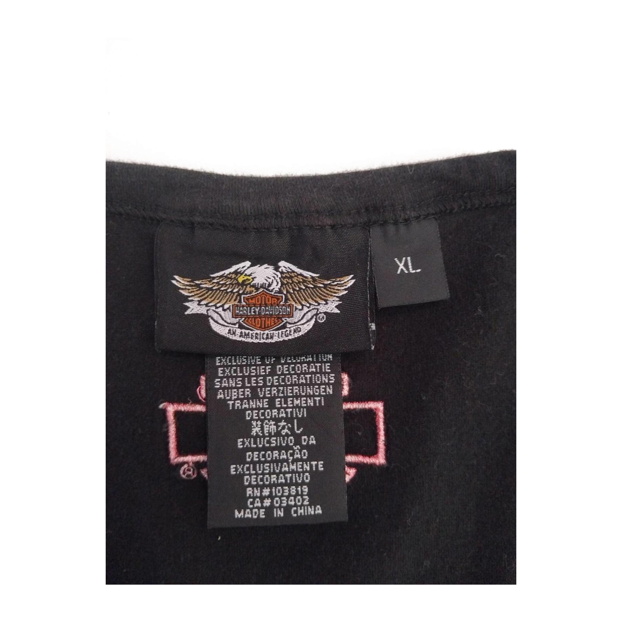 1749 Harley Davidson Women's Pink Contrast Threading Short Sleeve T Shirt Black XL
