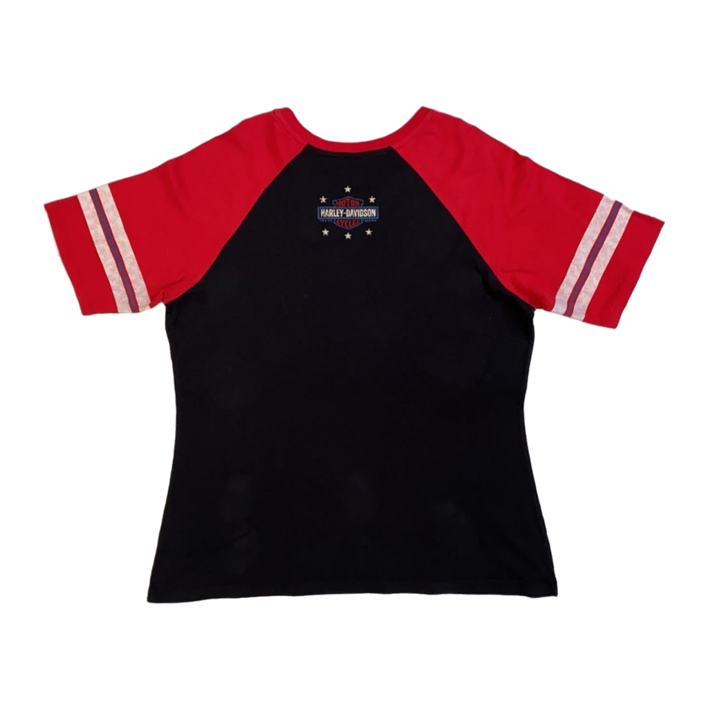 1750 Harley Davidson Women's Bedazzled USA 1 Short Sleeve Baseball T Shirt Black 2XL