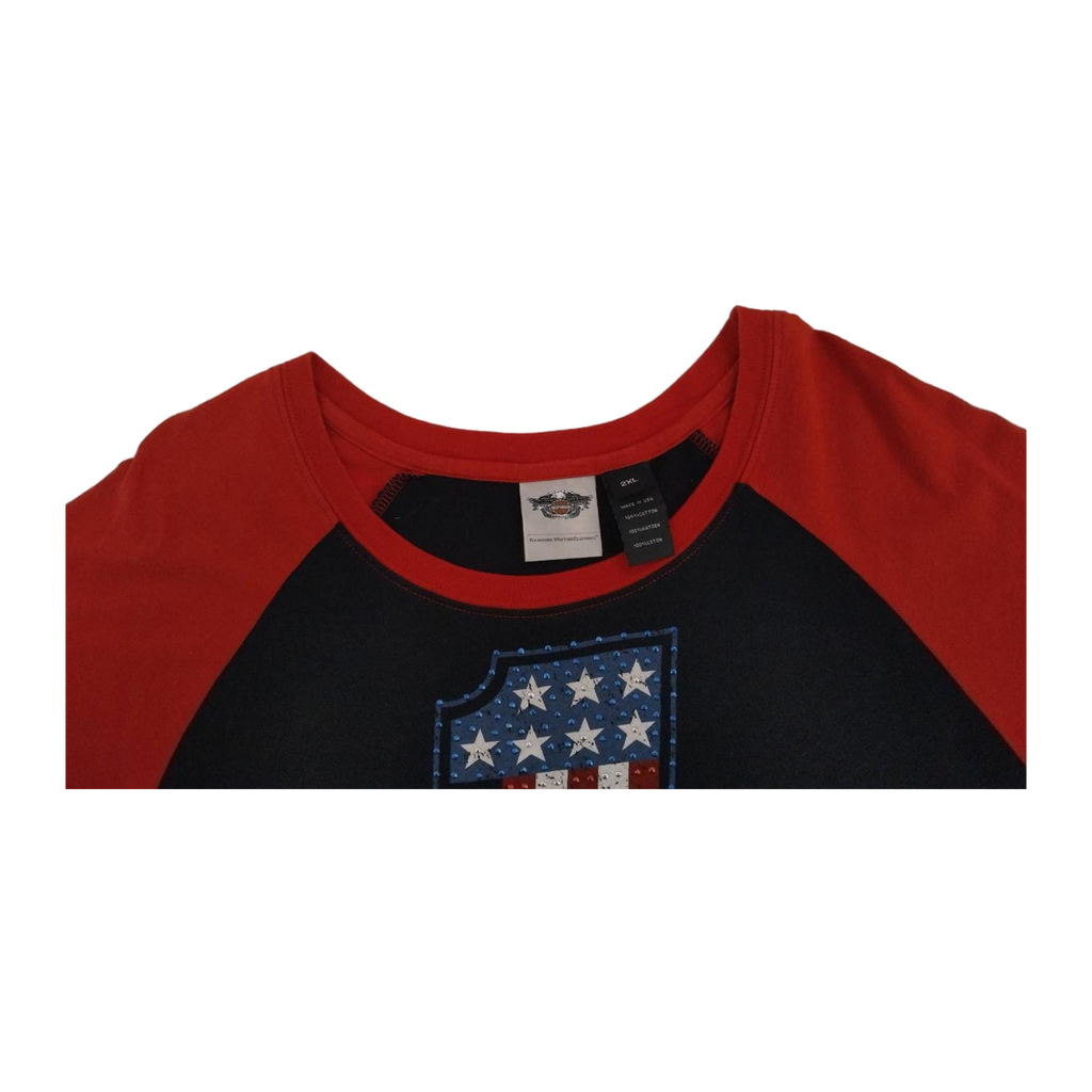 1750 Harley Davidson Women's Bedazzled USA 1 Short Sleeve Baseball T Shirt Black 2XL