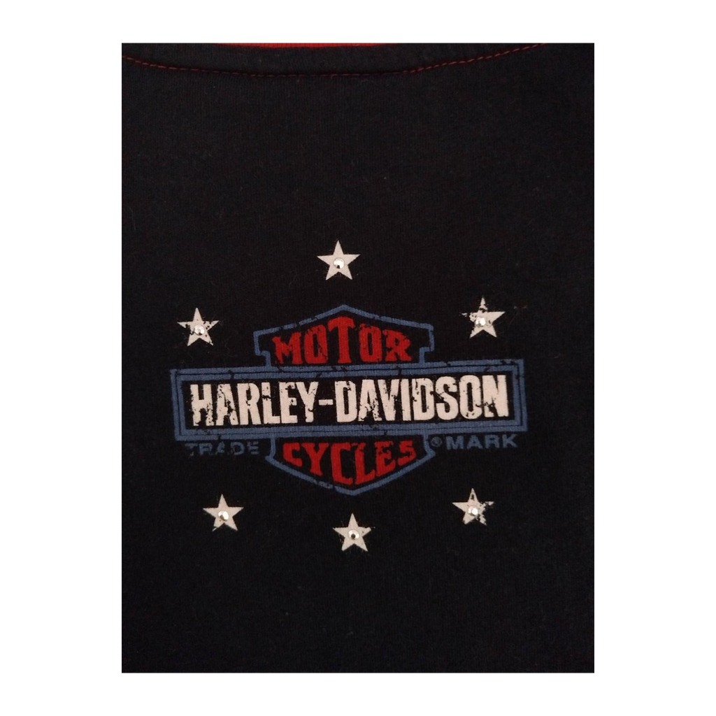 1750 Harley Davidson Women's Bedazzled USA 1 Short Sleeve Baseball T Shirt Black 2XL
