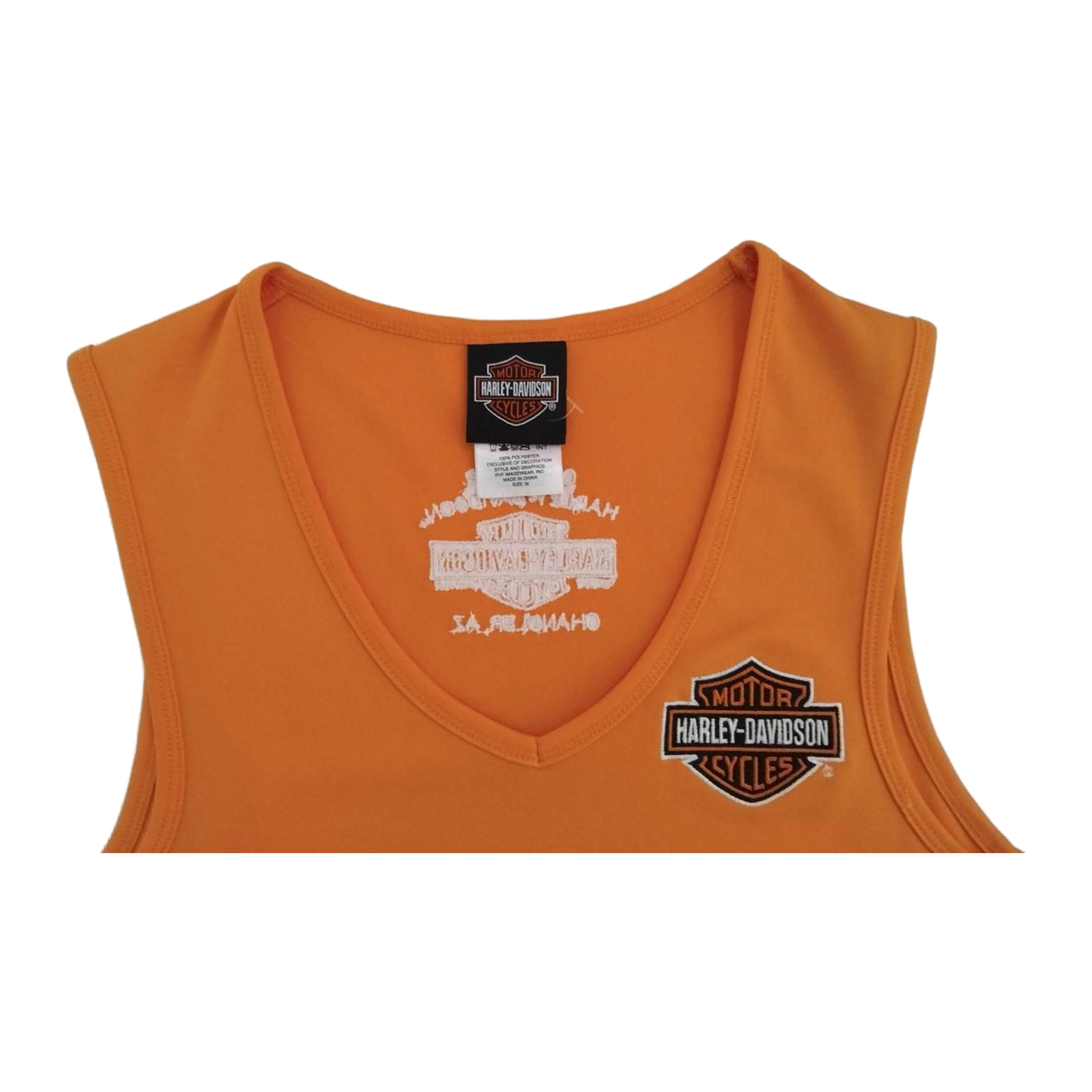 1751 Harley Davidson Women's Sleeveless V Neck Athletic Shirt Orange M