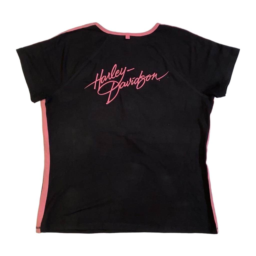 1753 Harley Davidson Women's Pink Accent Short Sleeve T Shirt Black XL