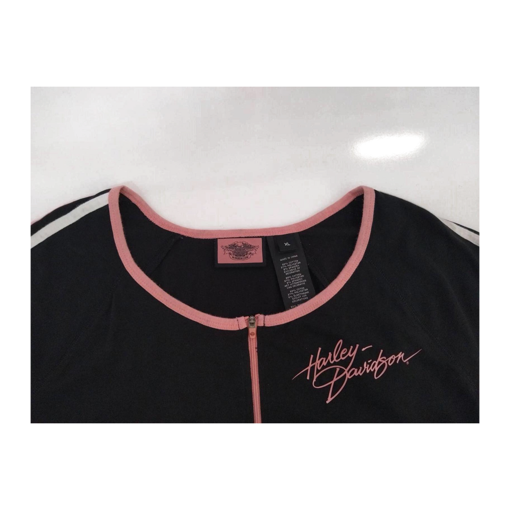 1753 Harley Davidson Women's Pink Accent Short Sleeve T Shirt Black XL