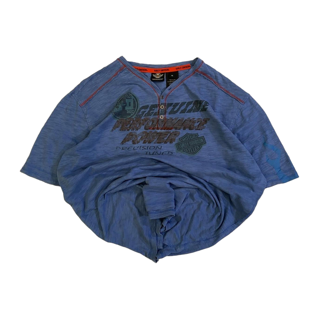 1754 Harley Davidson Men's Red Contrast Stitch Short Sleeve Henley T Shirt Blue XL