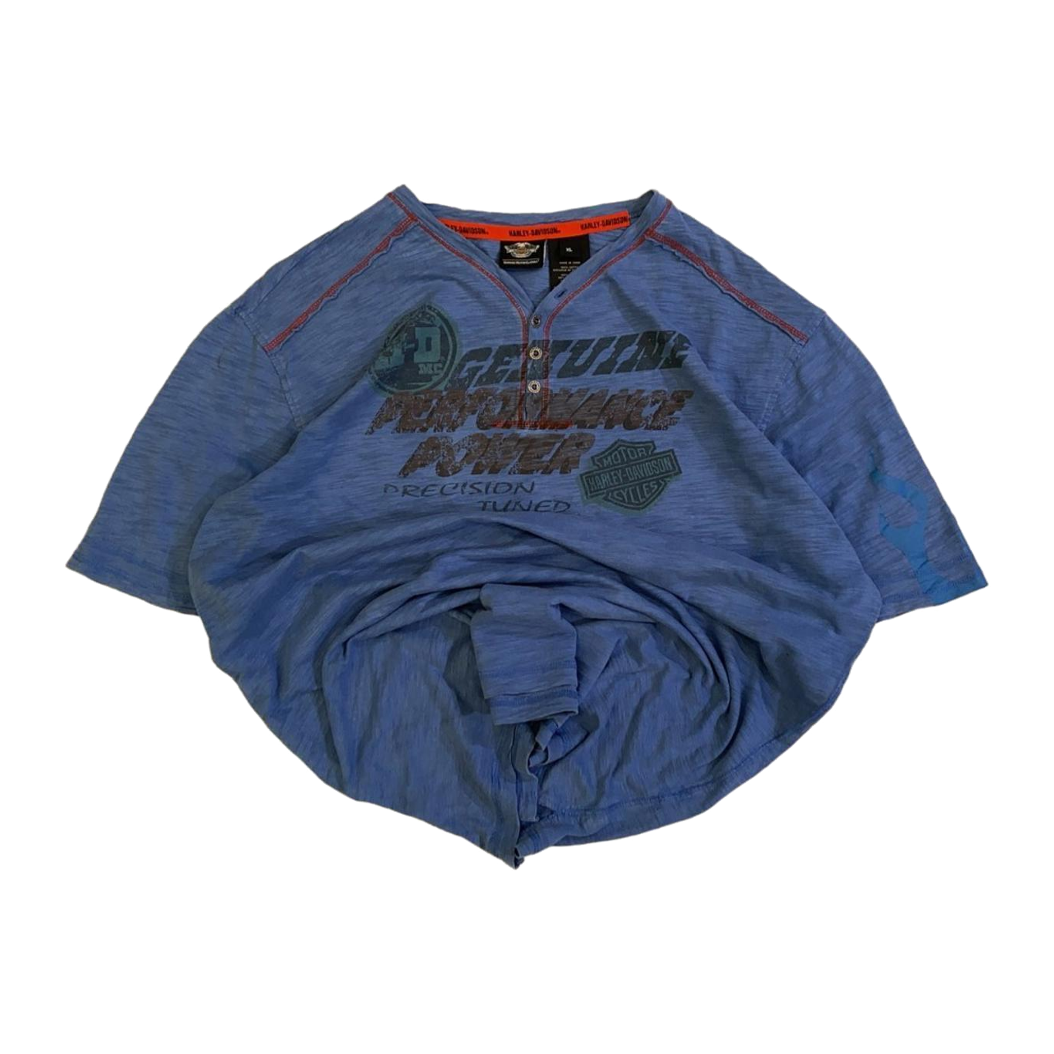 1754 Harley Davidson Men's Red Contrast Stitch Short Sleeve Henley T Shirt Blue XL