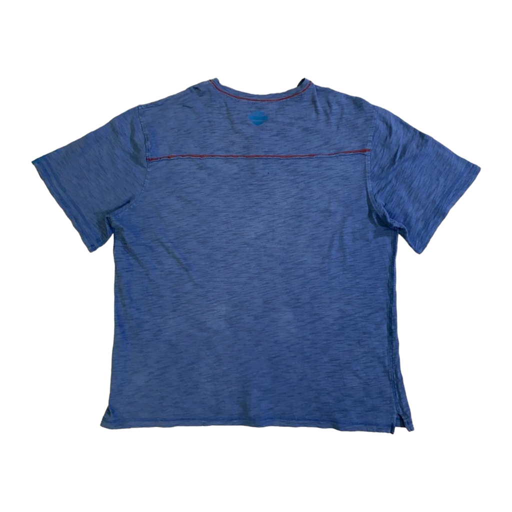 1754 Harley Davidson Men's Red Contrast Stitch Short Sleeve Henley T Shirt Blue XL