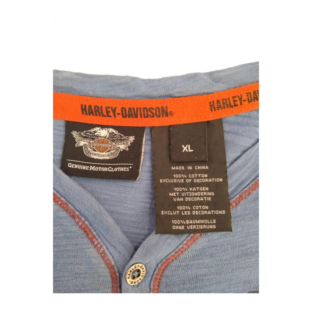 1754 Harley Davidson Men's Red Contrast Stitch Short Sleeve Henley T Shirt Blue XL