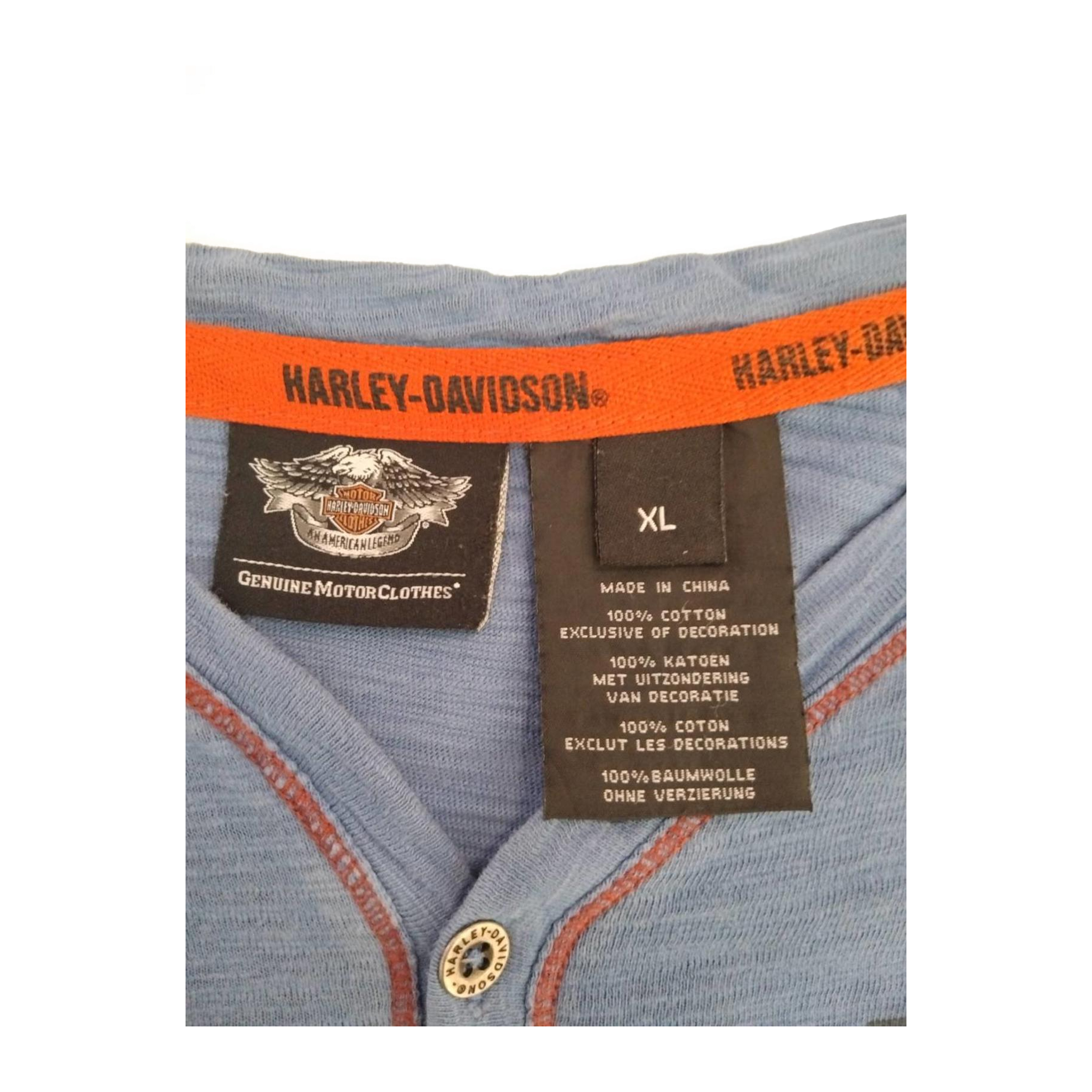 1754 Harley Davidson Men's Red Contrast Stitch Short Sleeve Henley T Shirt Blue XL