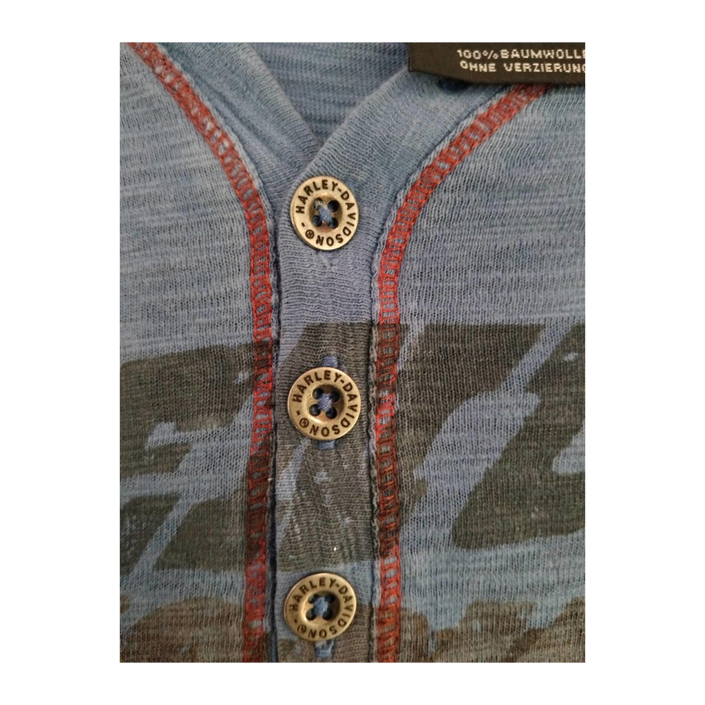 1754 Harley Davidson Men's Red Contrast Stitch Short Sleeve Henley T Shirt Blue XL