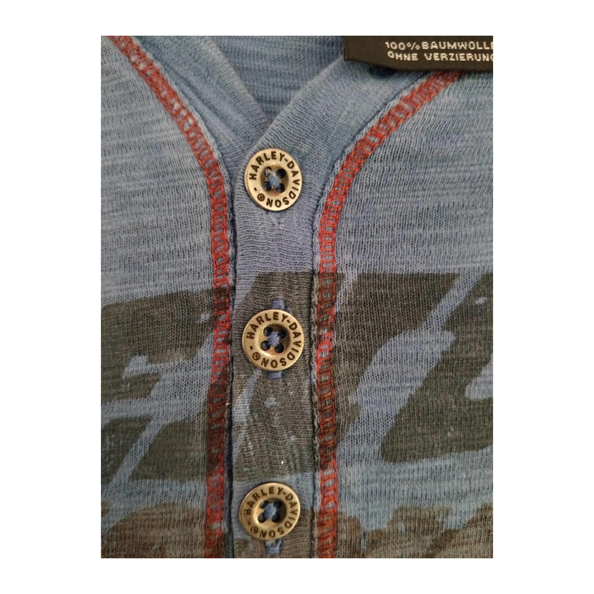 1754 Harley Davidson Men's Red Contrast Stitch Short Sleeve Henley T Shirt Blue XL