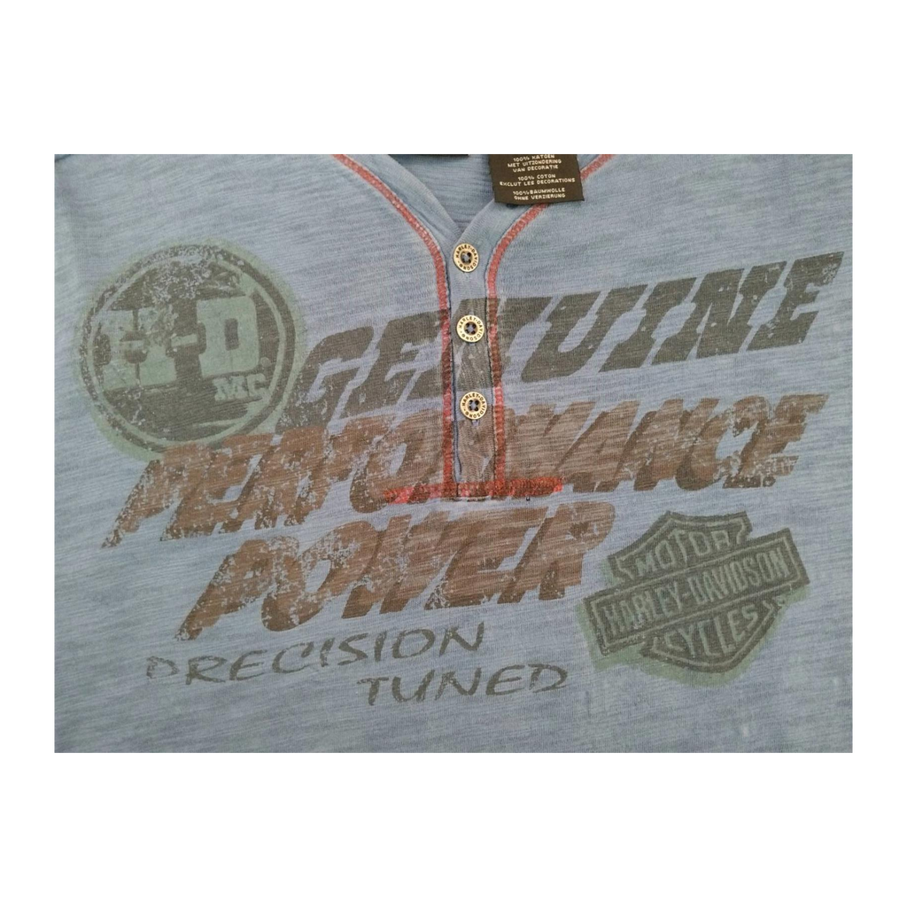 1754 Harley Davidson Men's Red Contrast Stitch Short Sleeve Henley T Shirt Blue XL