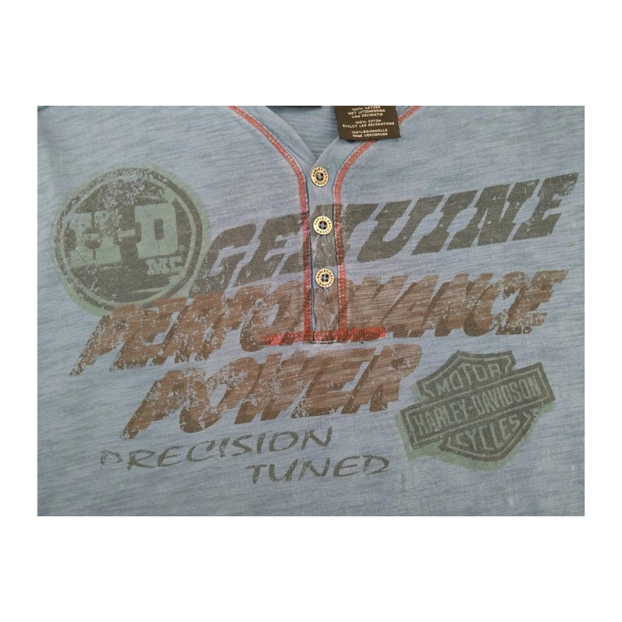 1754 Harley Davidson Men's Red Contrast Stitch Short Sleeve Henley T Shirt Blue XL