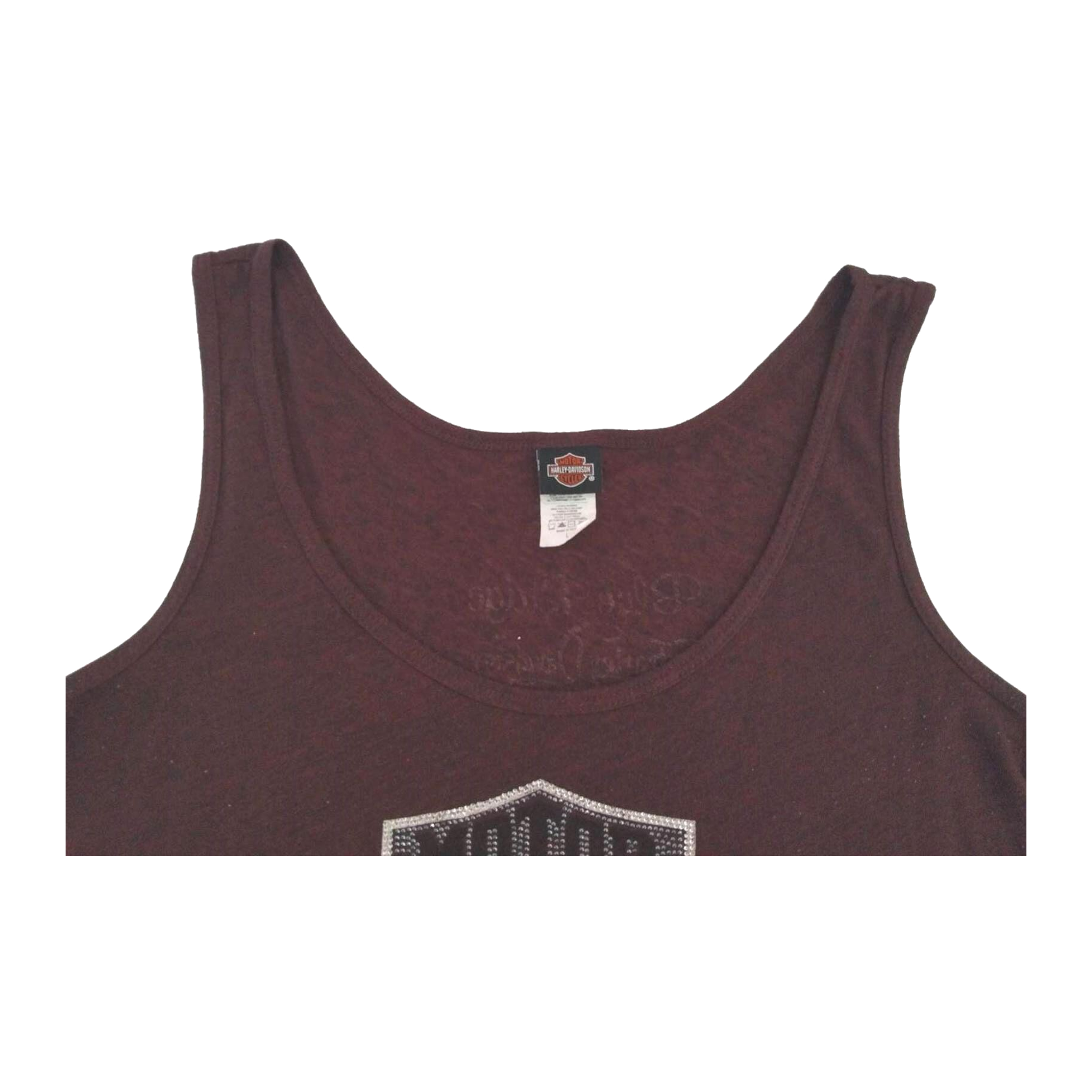 1758 Harley Davidson Women's Bedazzled Logo Tank Top Brown L