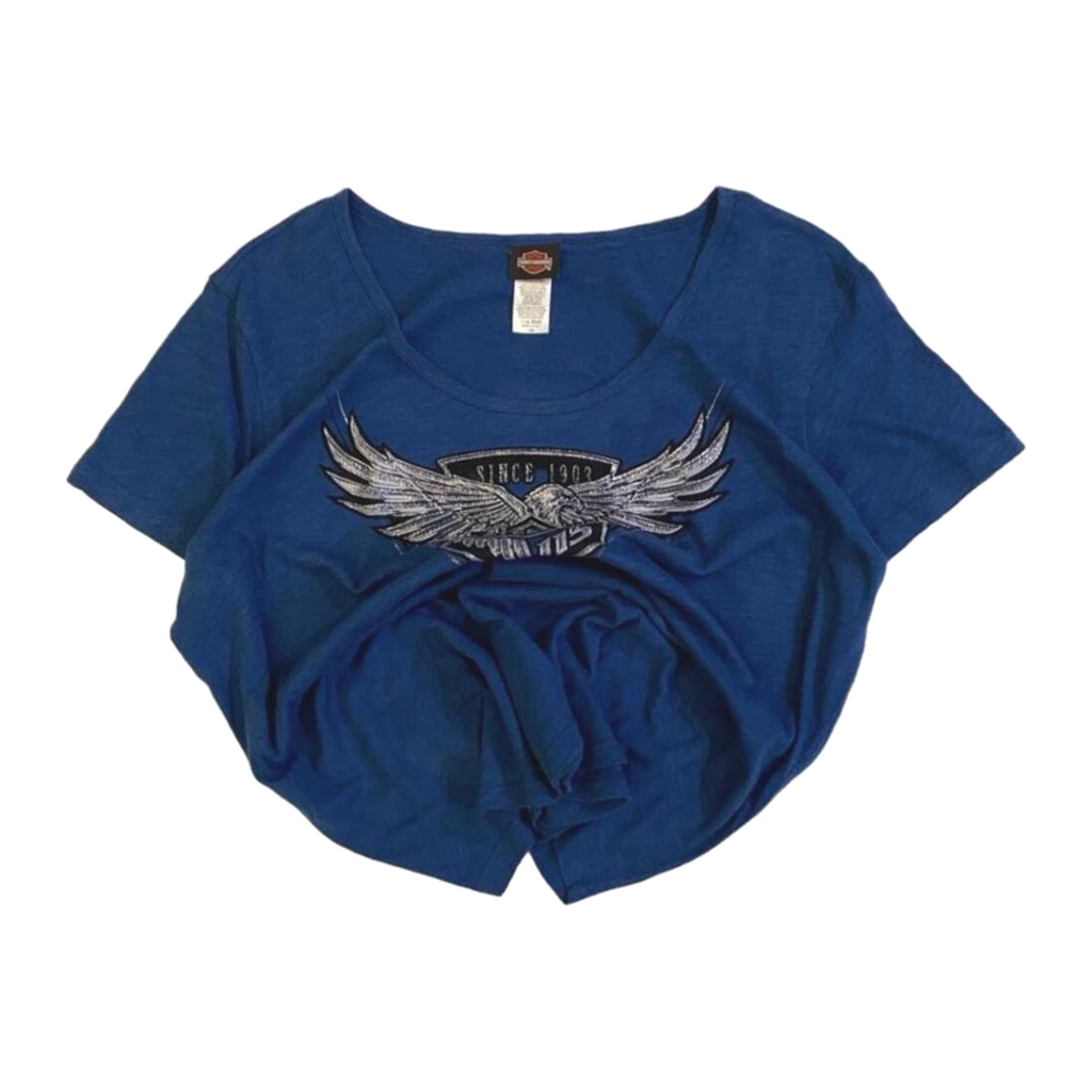 1764 Harley Davidson Women's Glitter Logo Short Sleeve T Shirt Blue XL