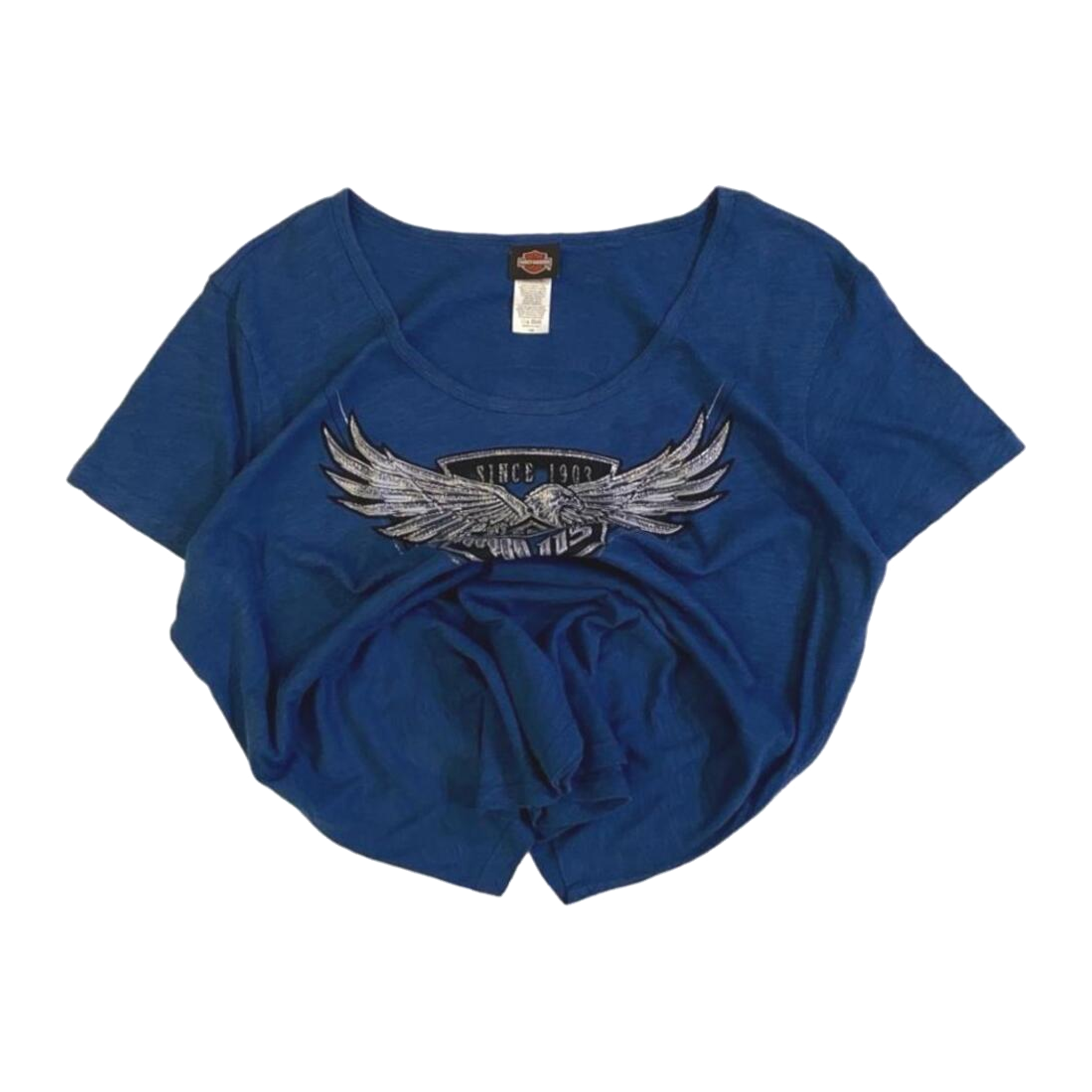 1764 Harley Davidson Women's Glitter Logo Short Sleeve T Shirt Blue XL