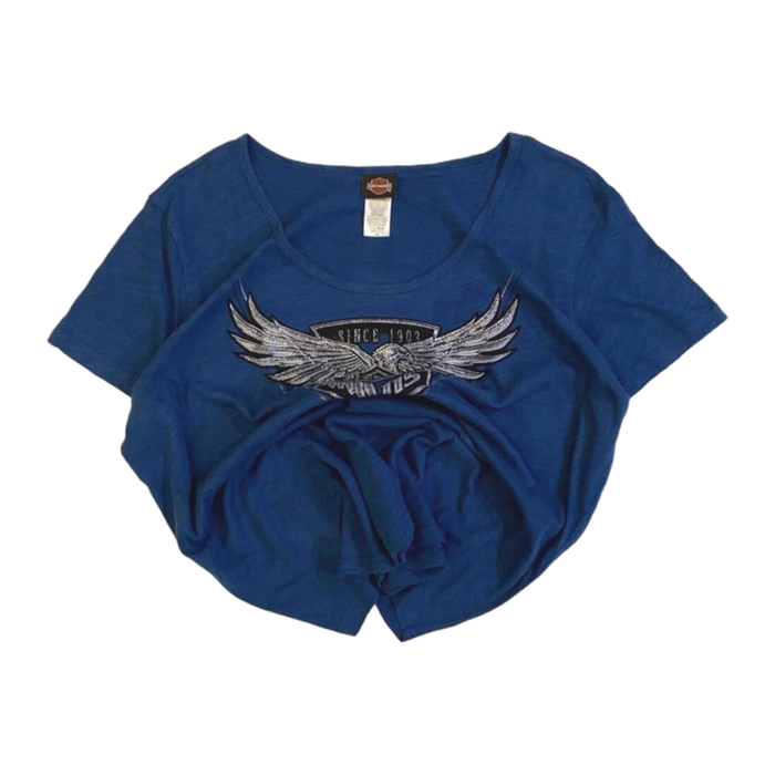 Harley Davidson Women's Glitter Logo Short Sleeve T Shirt Blue XL