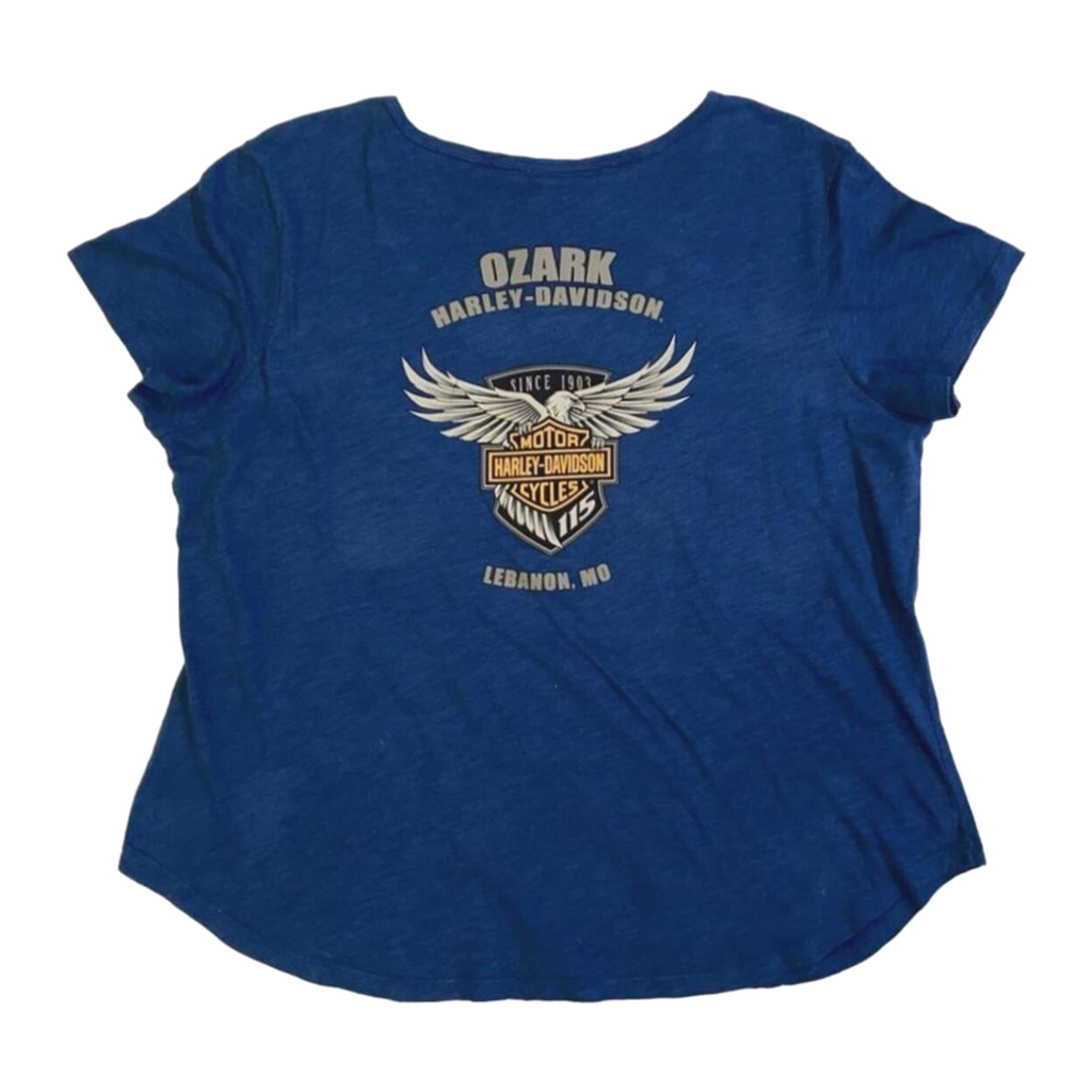1764 Harley Davidson Women's Glitter Logo Short Sleeve T Shirt Blue XL