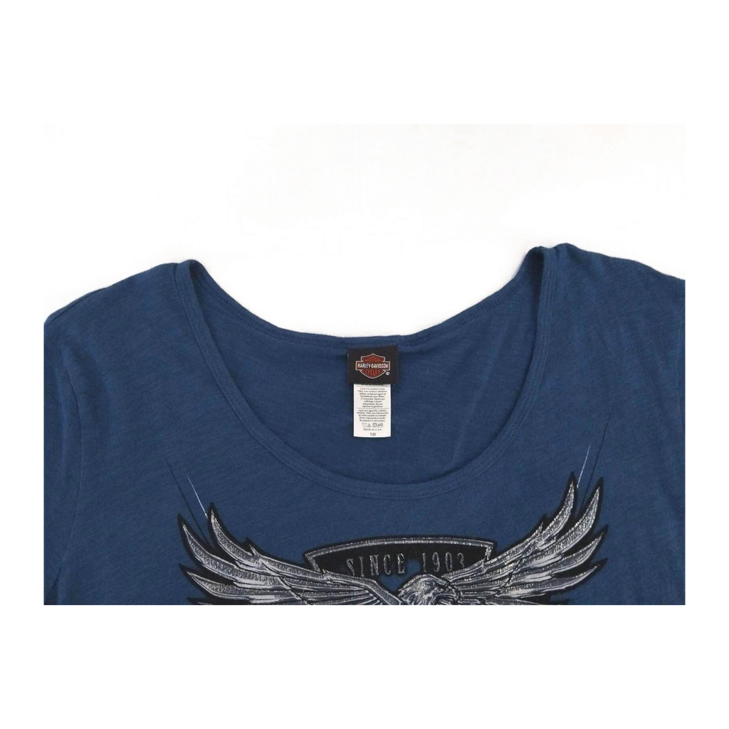 1764 Harley Davidson Women's Glitter Logo Short Sleeve T Shirt Blue XL