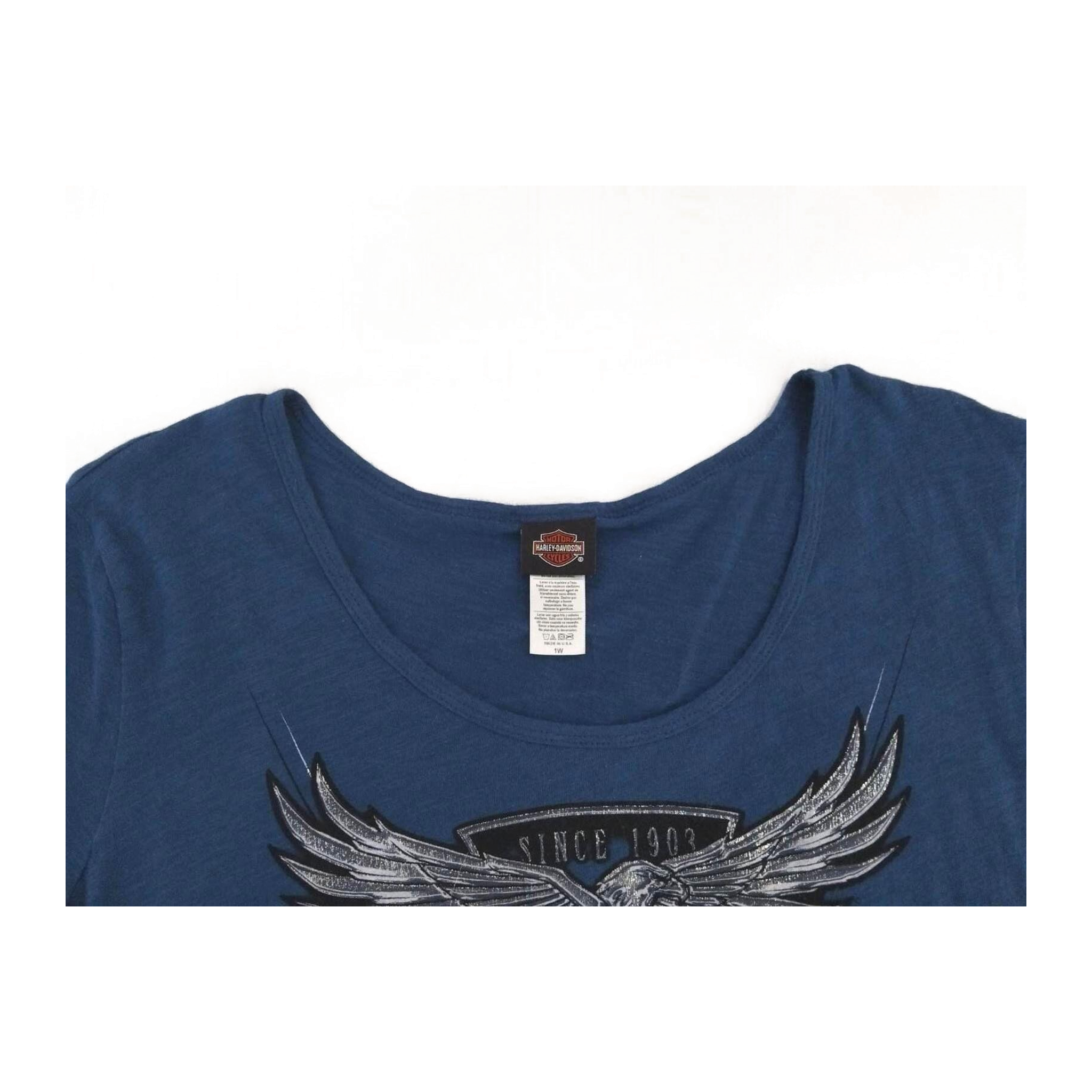 1764 Harley Davidson Women's Glitter Logo Short Sleeve T Shirt Blue XL
