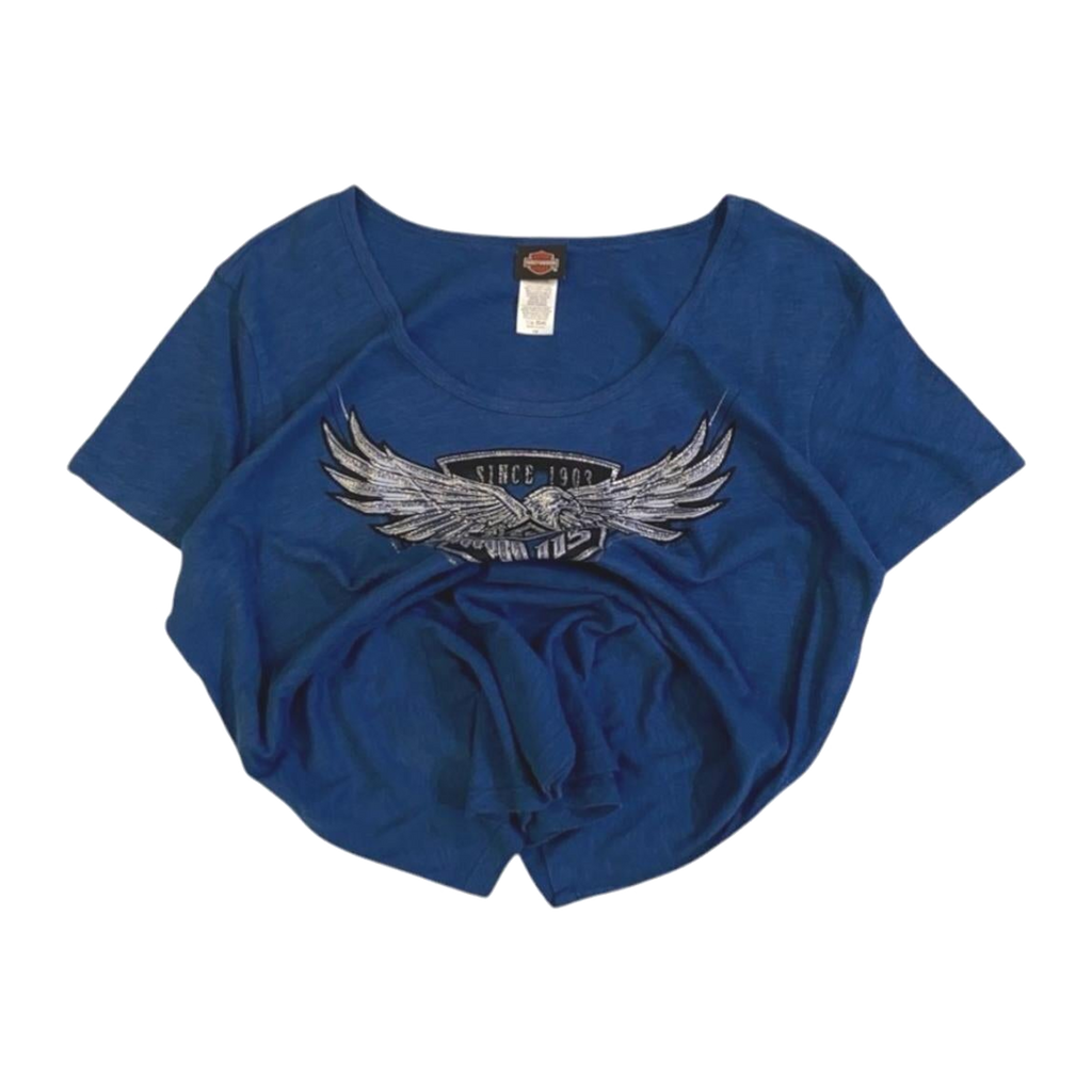 1764 Harley Davidson Women's Glitter Logo Short Sleeve T Shirt Blue XL