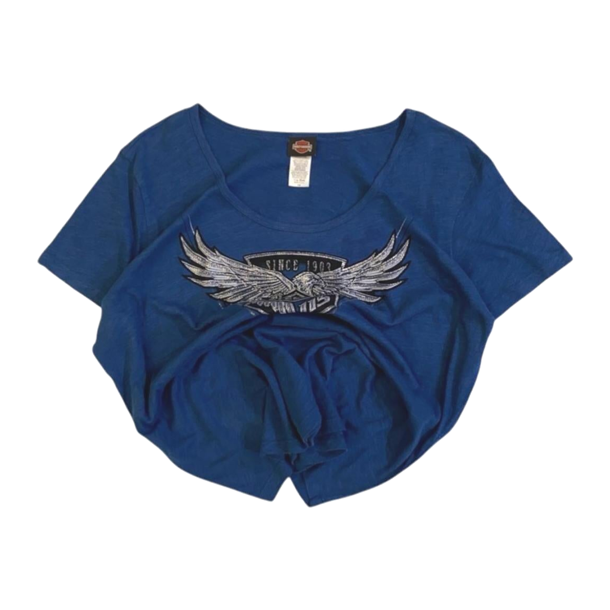 1764 Harley Davidson Women's Glitter Logo Short Sleeve T Shirt Blue XL
