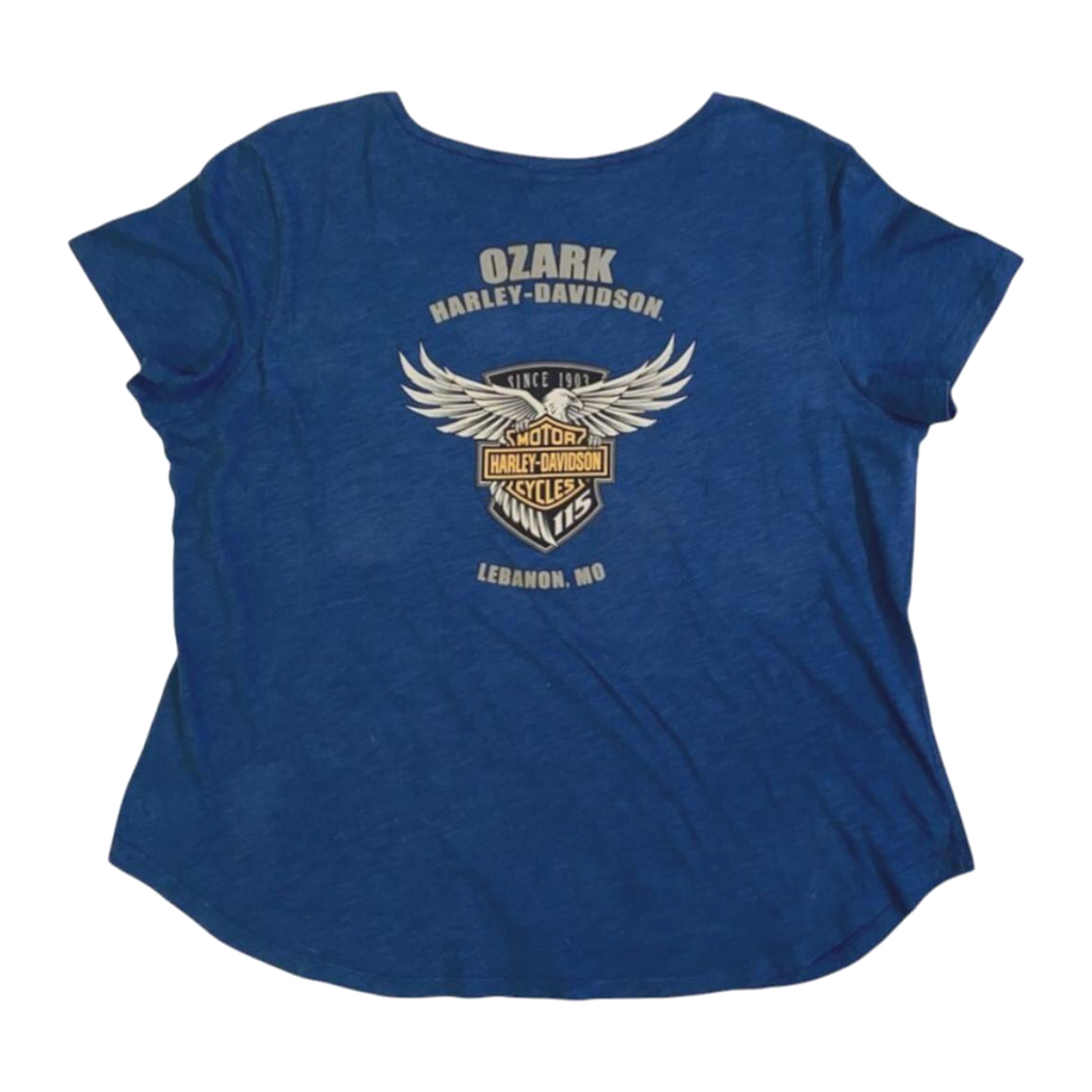 1764 Harley Davidson Women's Glitter Logo Short Sleeve T Shirt Blue XL