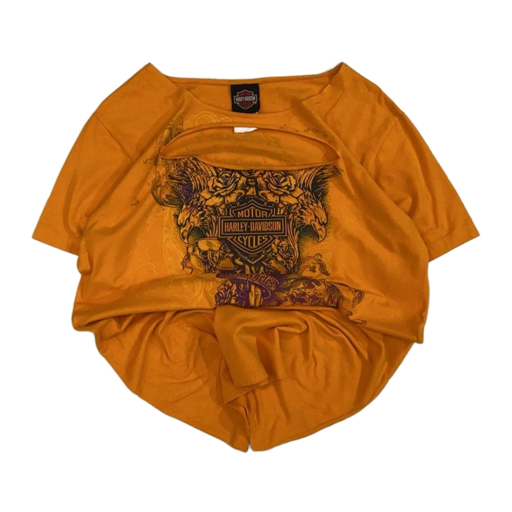 1765 Harley Davidson Women's Tattoo Style Eagle Logo Short Sleeve T Shirt Orange XL