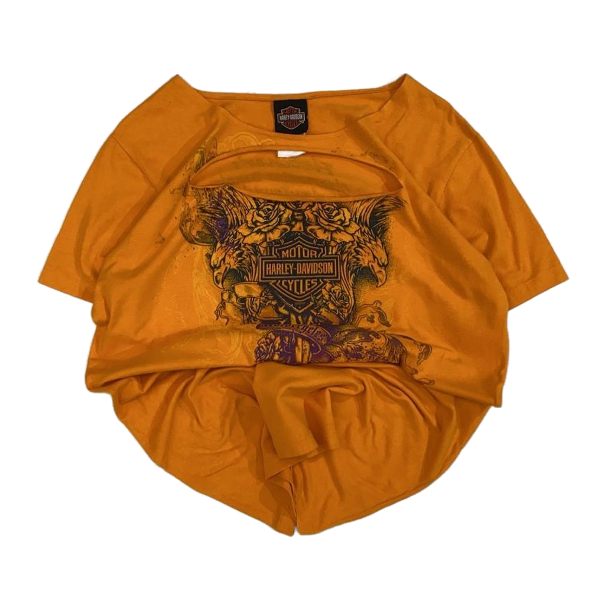 1765 Harley Davidson Women's Tattoo Style Eagle Logo Short Sleeve T Shirt Orange XL
