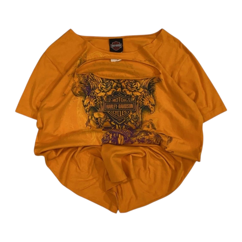1765 Harley Davidson Women's Tattoo Style Eagle Logo Short Sleeve T Shirt Orange XL