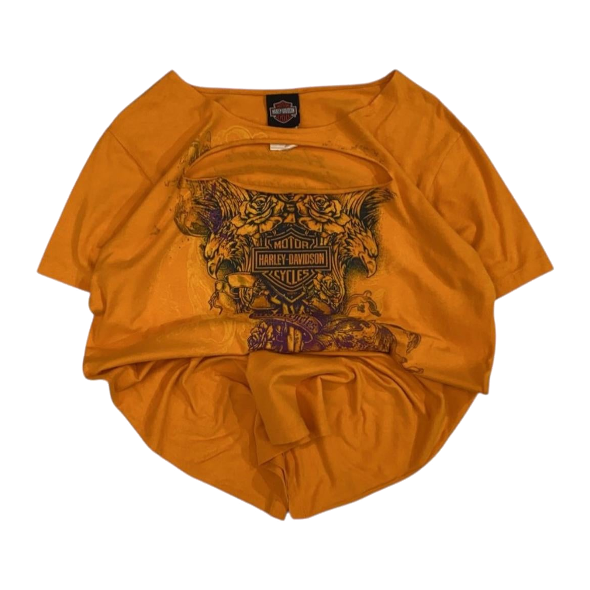 1765 Harley Davidson Women's Tattoo Style Eagle Logo Short Sleeve T Shirt Orange XL