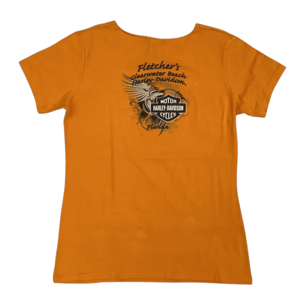 1765 Harley Davidson Women's Tattoo Style Eagle Logo Short Sleeve T Shirt Orange XL