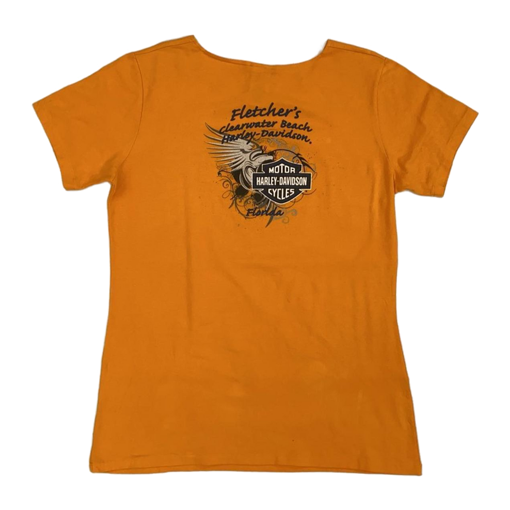 1765 Harley Davidson Women's Tattoo Style Eagle Logo Short Sleeve T Shirt Orange XL