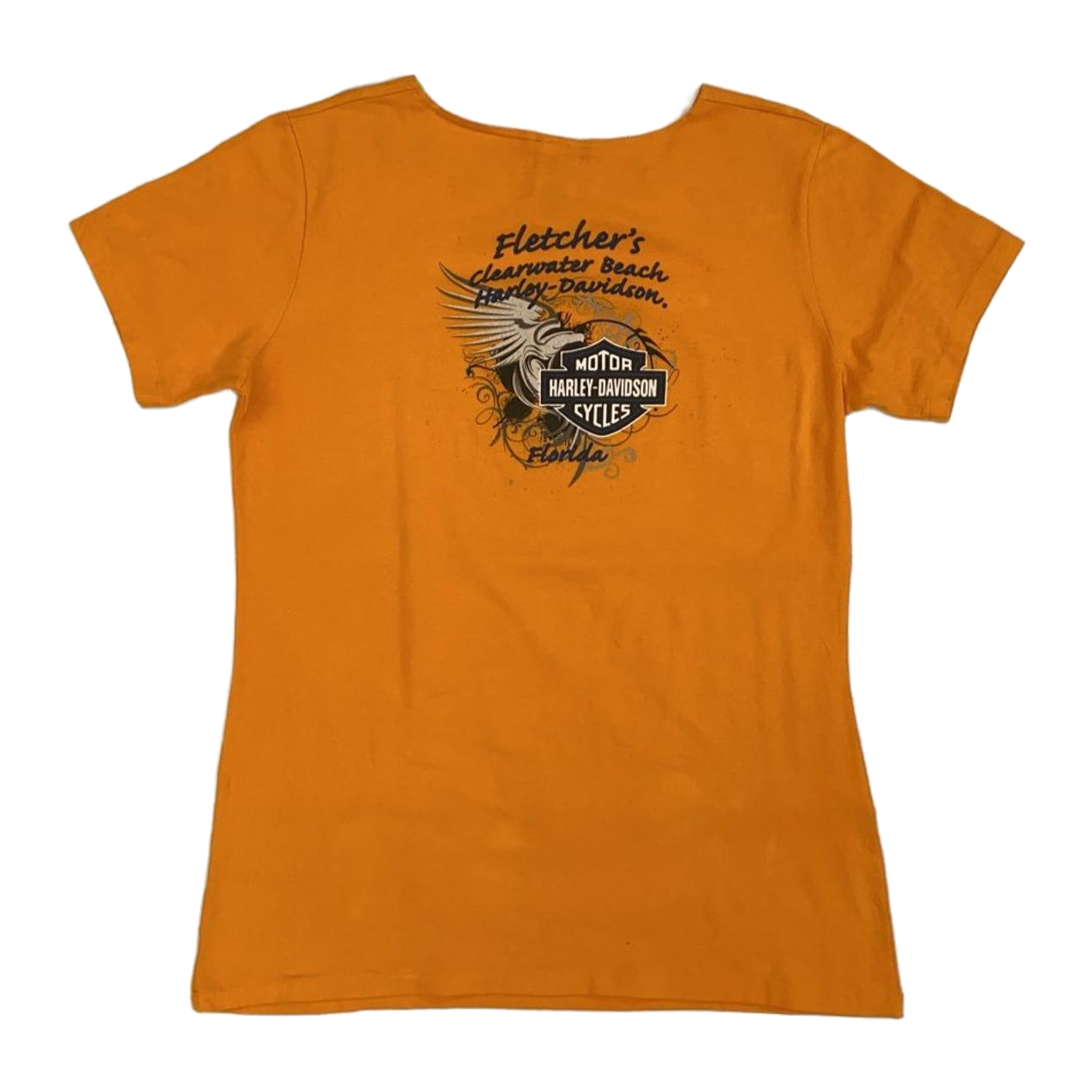 1765 Harley Davidson Women's Tattoo Style Eagle Logo Short Sleeve T Shirt Orange XL