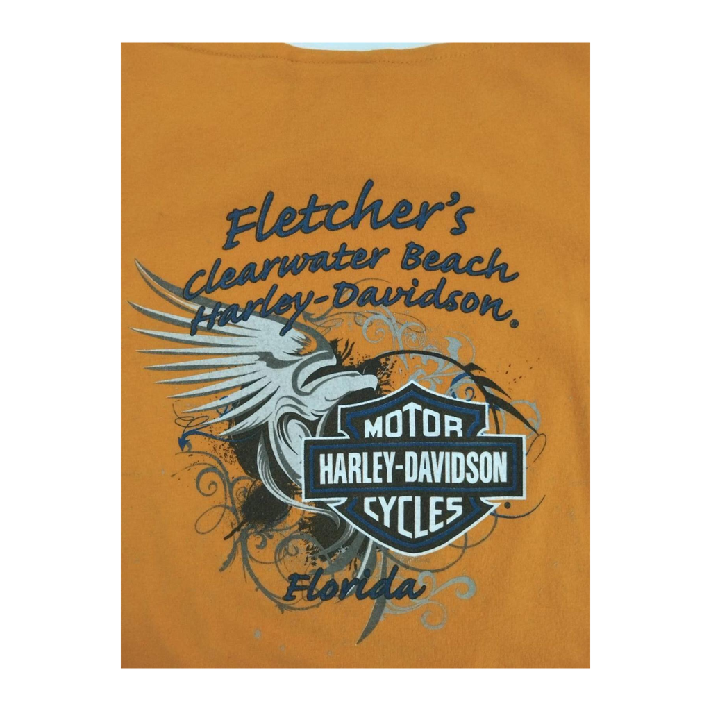 1765 Harley Davidson Women's Tattoo Style Eagle Logo Short Sleeve T Shirt Orange XL
